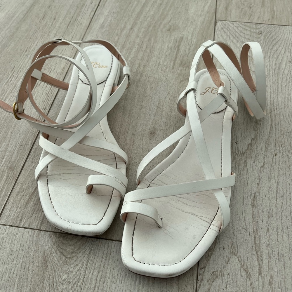 Flat white leather JCrew sandals